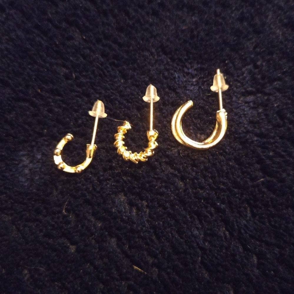 Set of 3 unique designs, 14kt gold plated hoop earings...25018, 25019, 25020